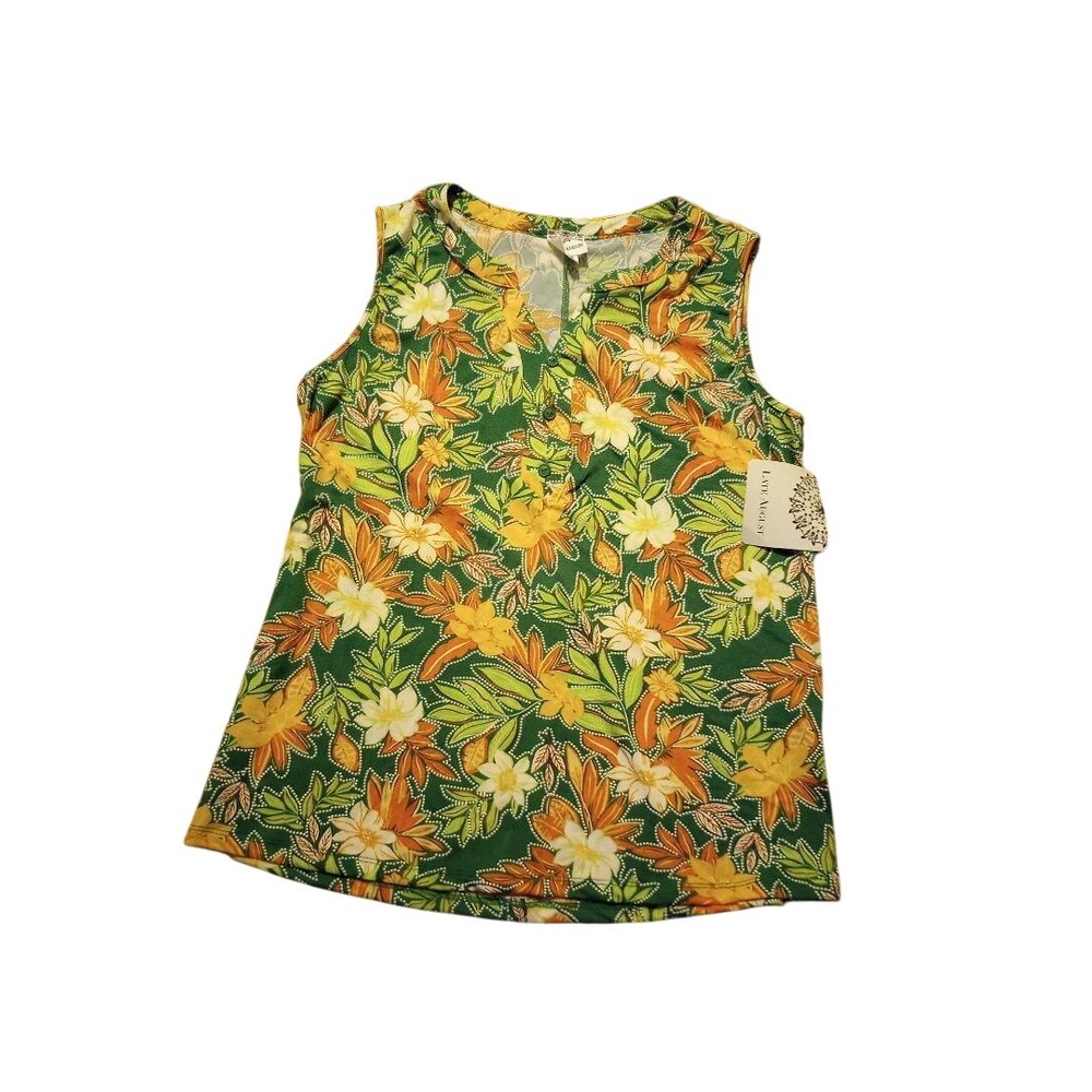 Late August‎ Woman's Medium Floral Print Tank Top Sleeveless Green Orange Yellow